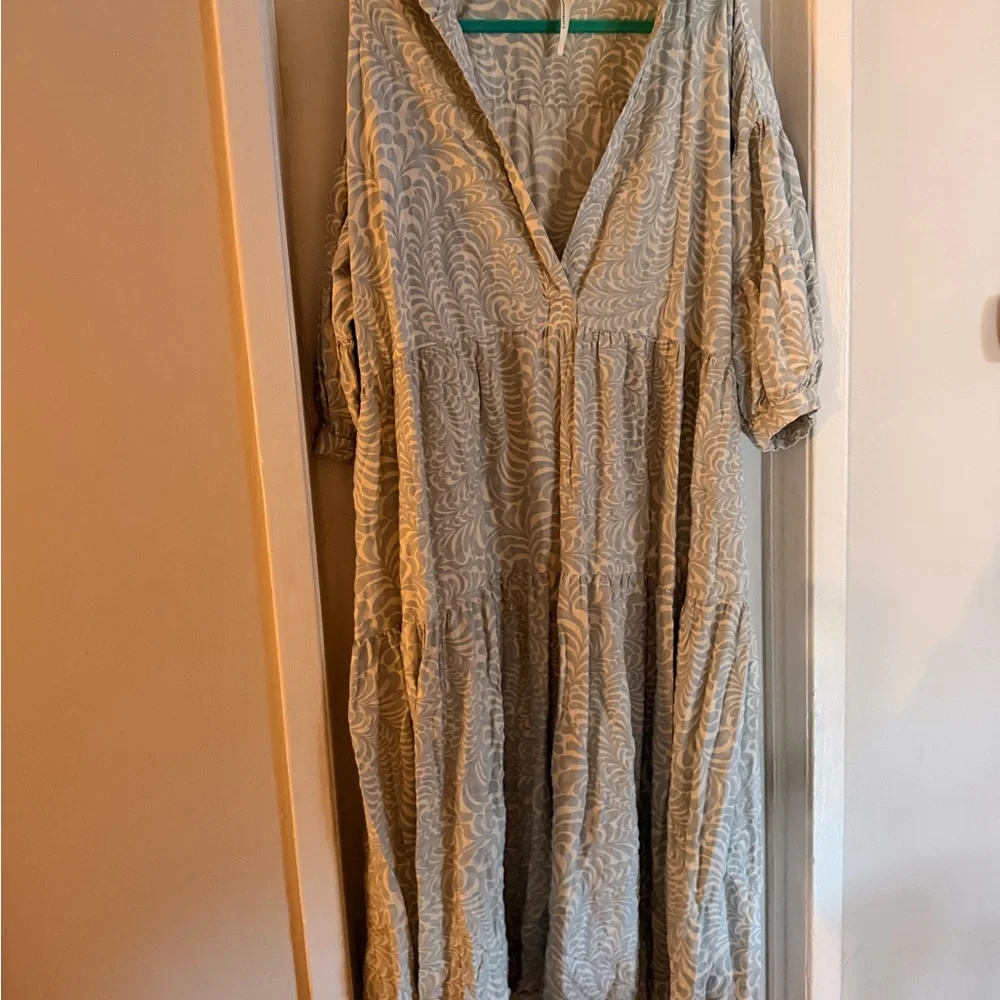 Anthropologie Soft Blue Paisley Maxi Dress with V-Neck - Picture 2 of 2